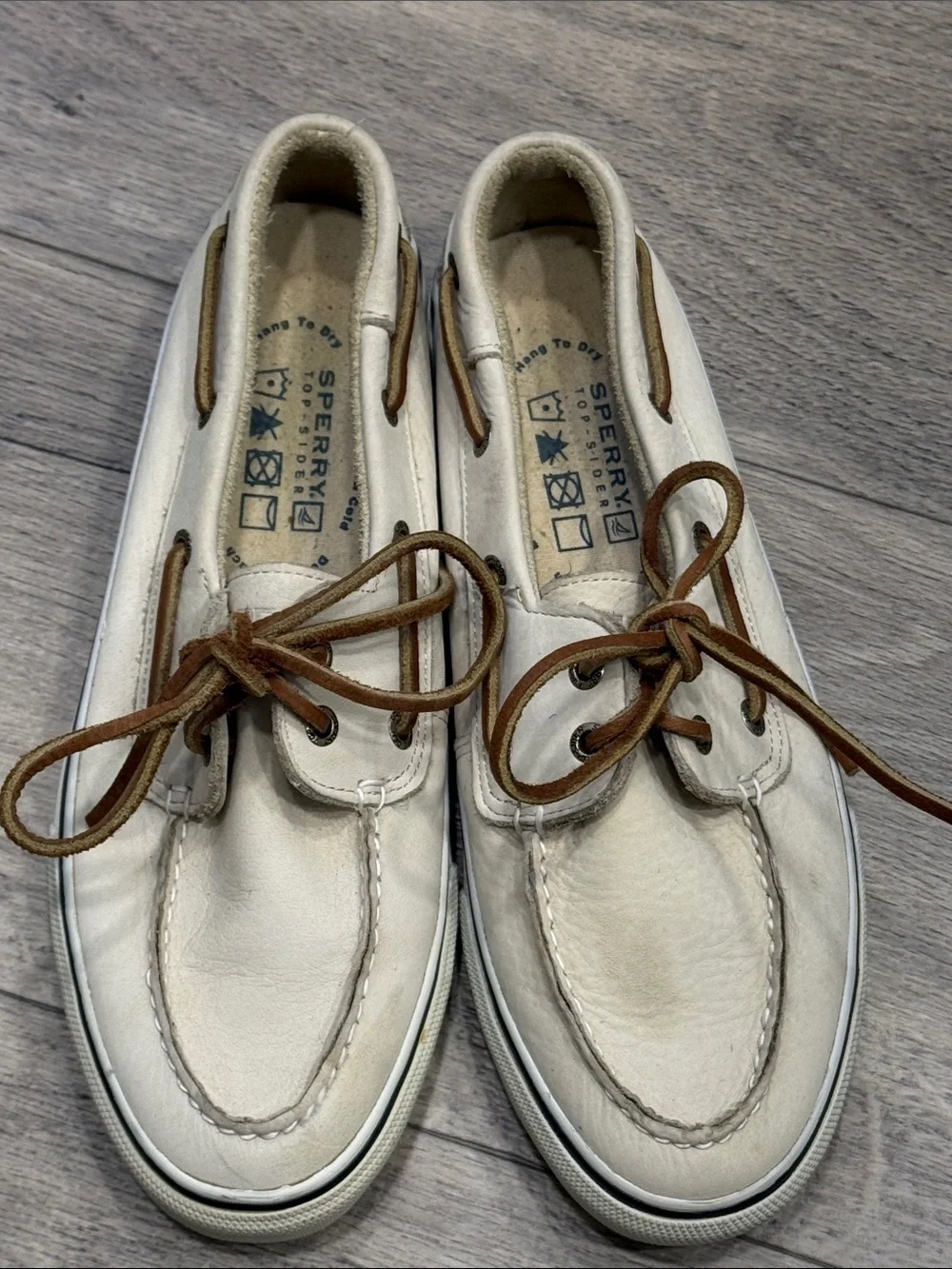 Sperry Top-Sider Men’s 8.5M White Leather Boat Shoes Brown Laces